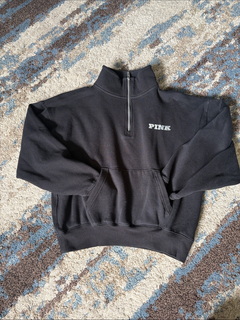 PINK Victoria's Secret Black Quarter-Zip Pullover Sweatshirt